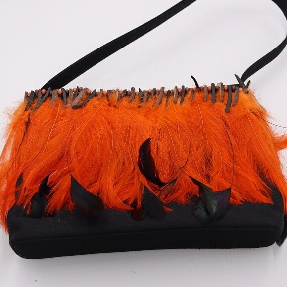 Halloween Black & Orange Feathered Handbag Novelty Bag - Picture 1 of 13